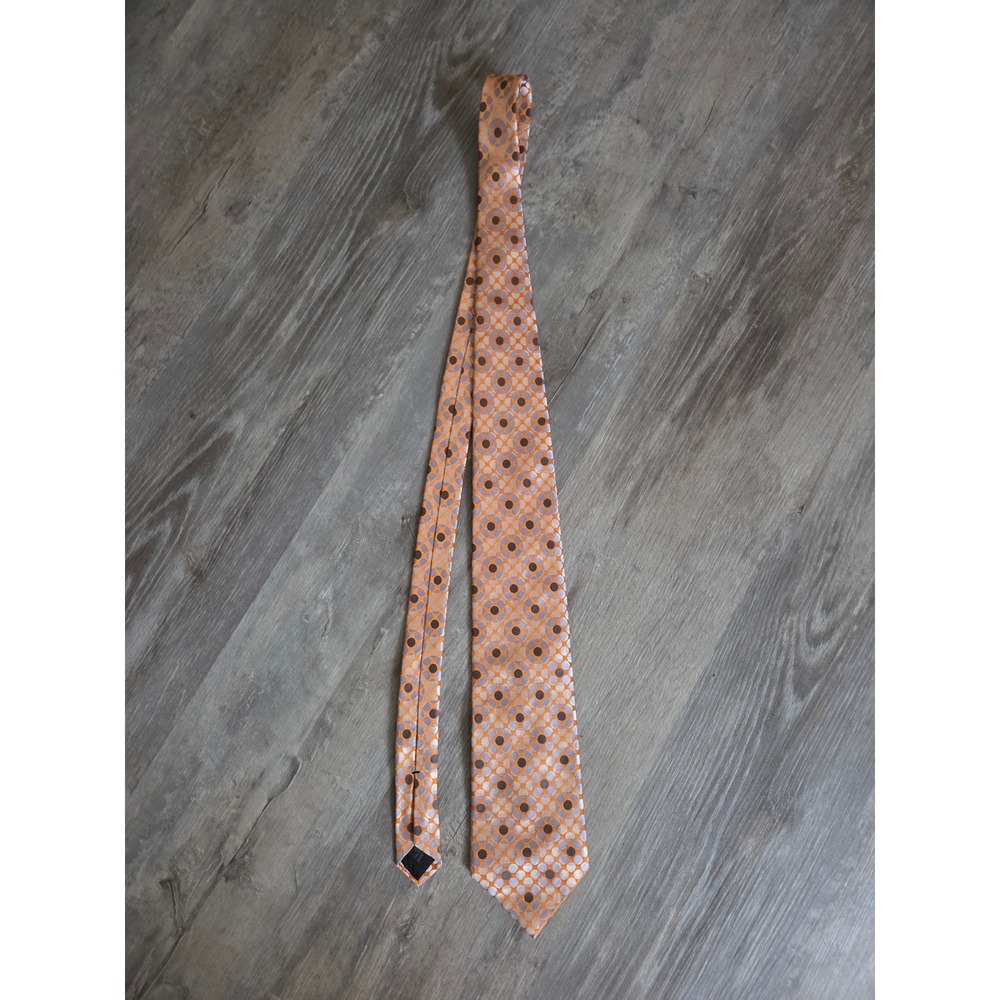 Express Mens Orange Grey Geometric Silk Necktie Italian Fabric